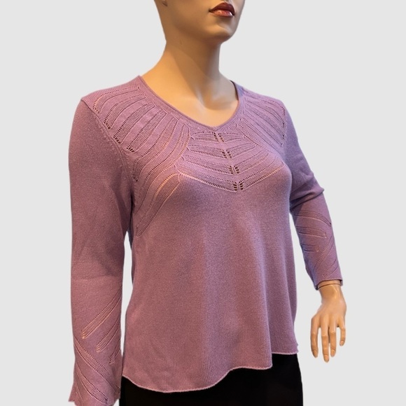 Emme Lightweight Allure Sweater Plus Size 2 Lilac V Neck Crocheted Details NWT - Picture 4 of 16